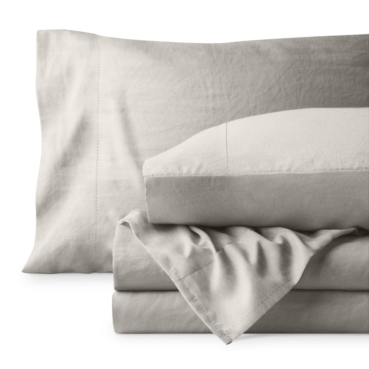 Washed sheet set folded and stacked