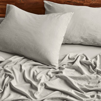 Close-up of sheets and pillowcases on a bed
