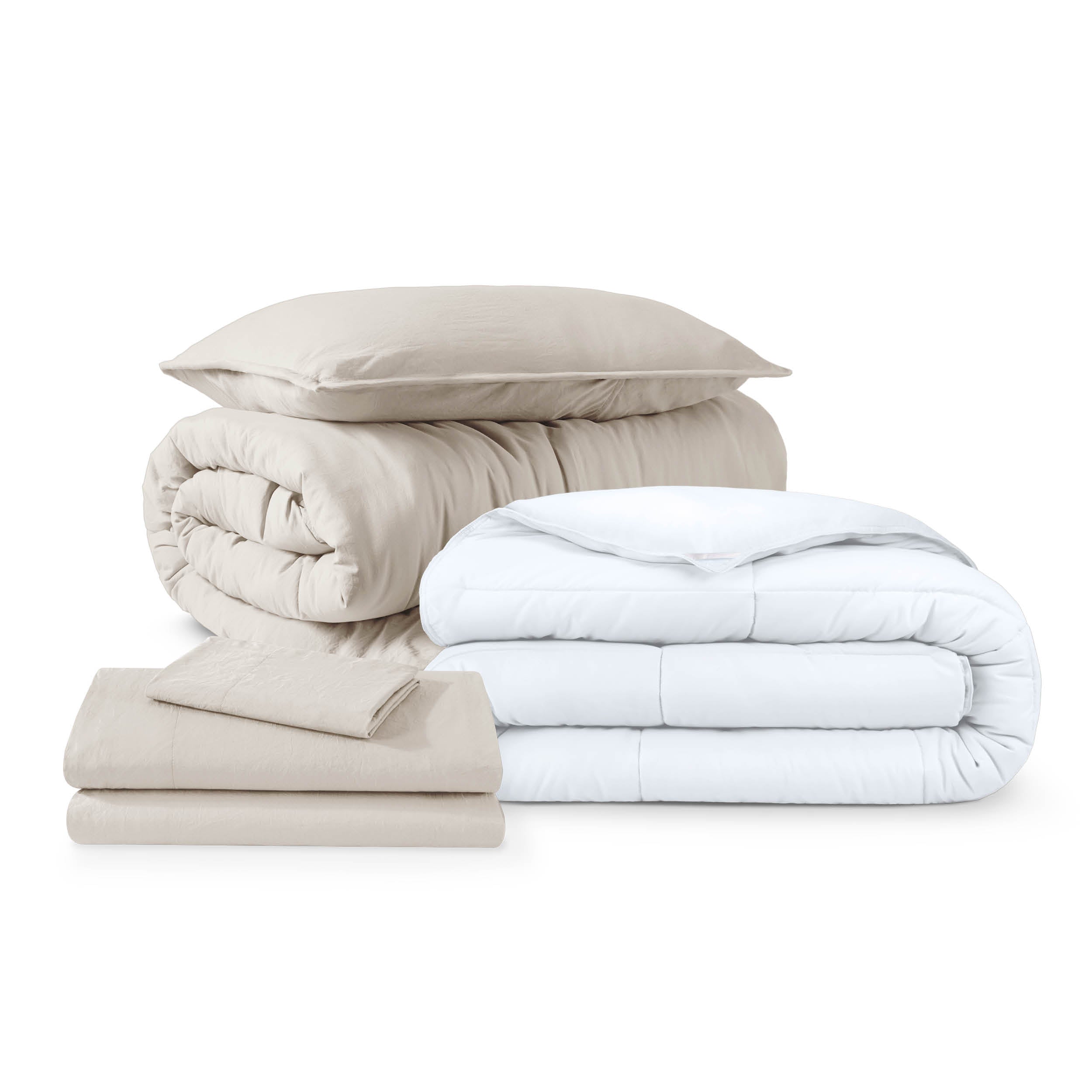 Washed bedding bundle folded and stacked