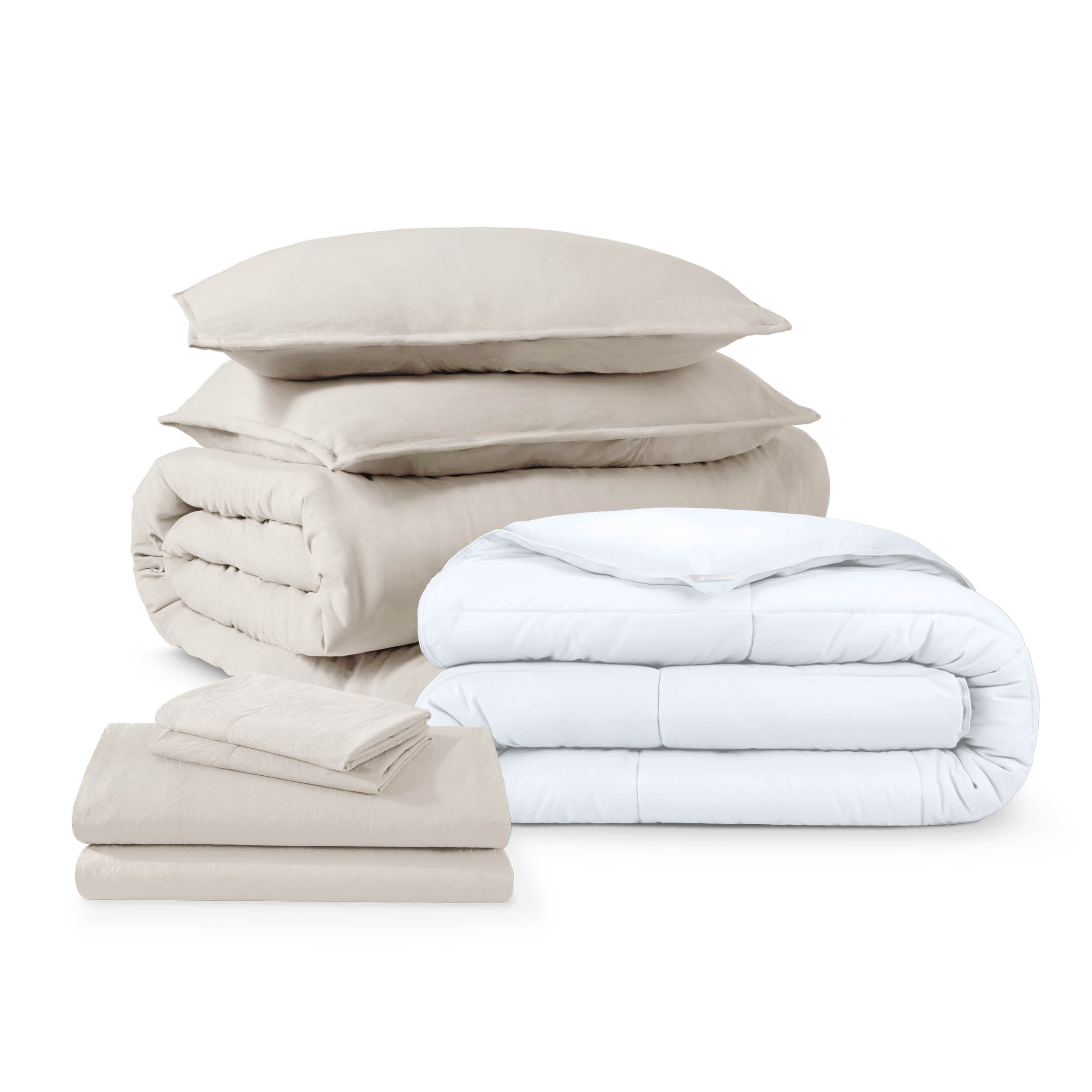 Washed bedding bundle folded and stacked