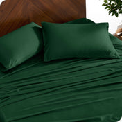 Close up of bamboo sheets and pillowcases on a bed