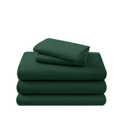Cotton flannel sheet set folded and stacked on a white background