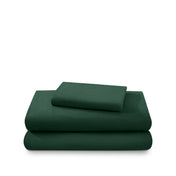 Cotton flannel sheet set folded and stacked on a white background