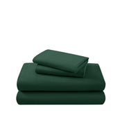 Cotton flannel sheet set folded and stacked on a white background