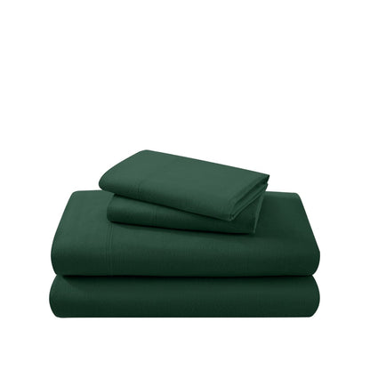 Cotton flannel sheet set folded and stacked on a white background