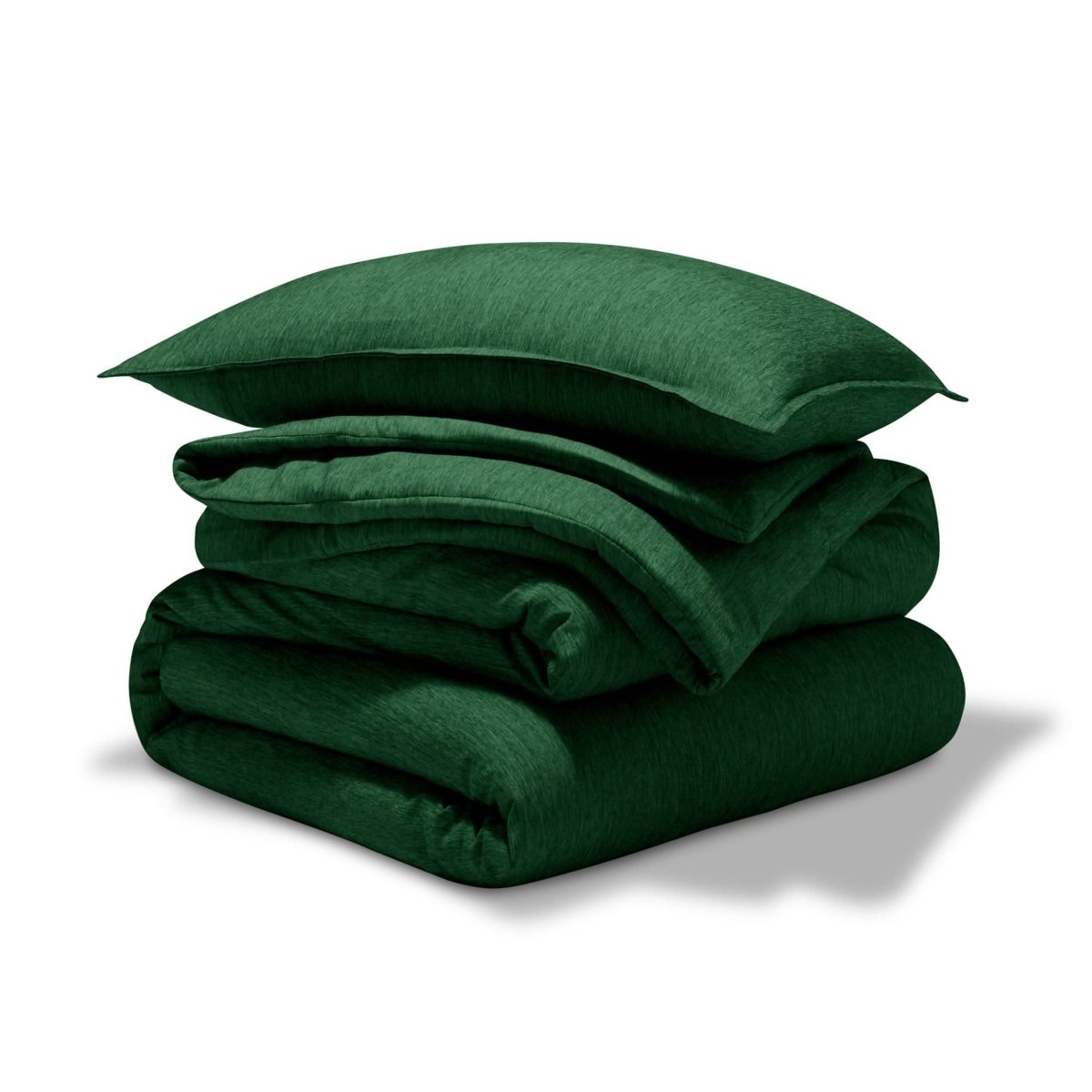 A comforter set folded and stacked