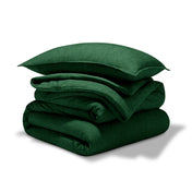 A comforter set folded and stacked