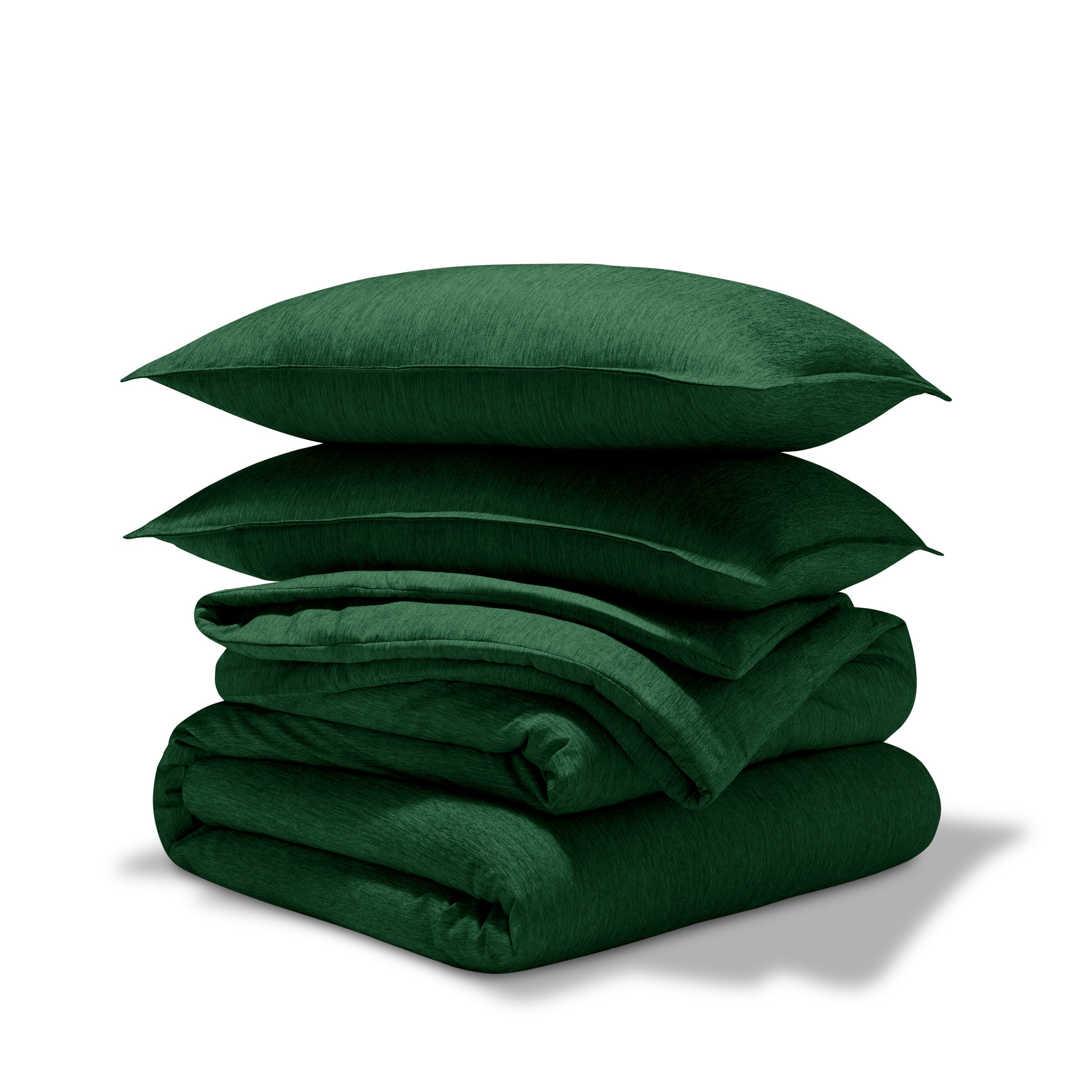 Comforter set stacked on a white background