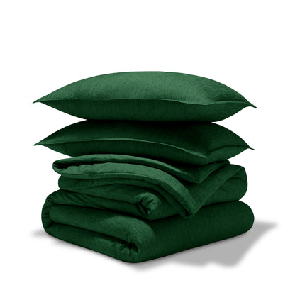 Comforter set stacked on a white background