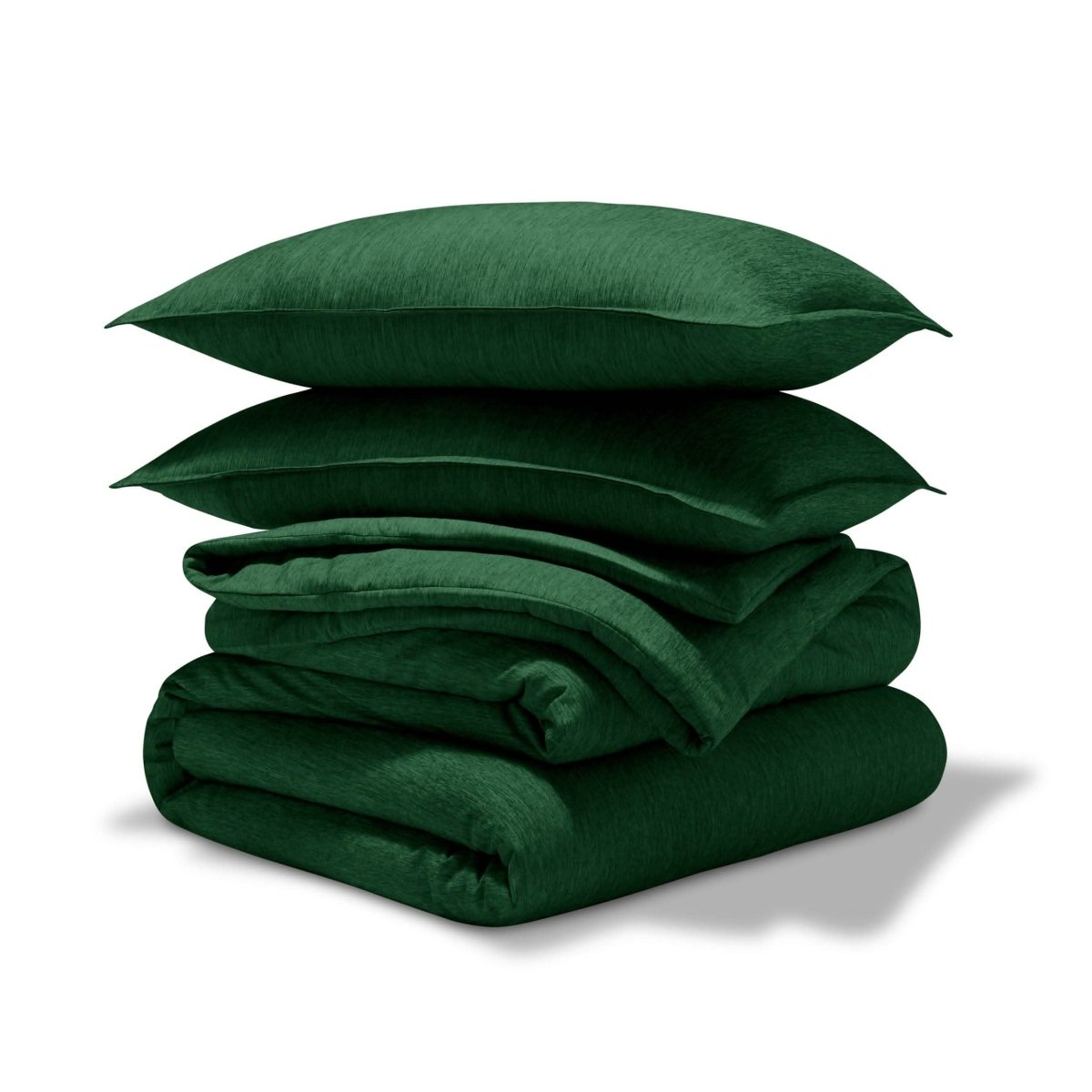 A comforter set folded and stacked