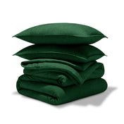 A comforter set folded and stacked