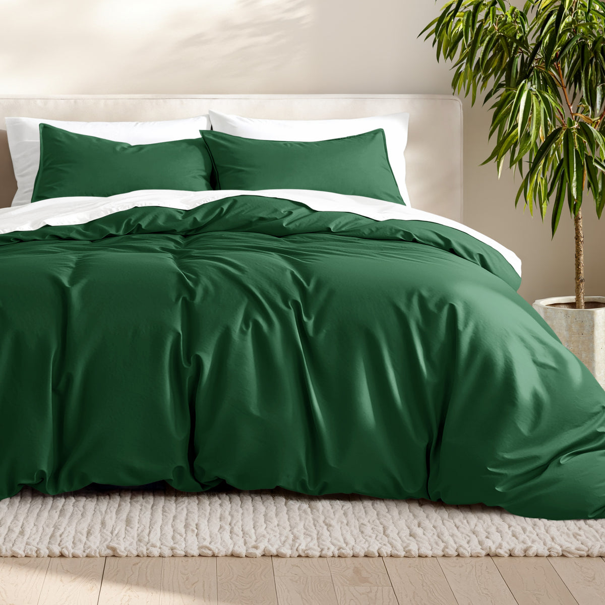Microfiber bedding set on a bed with a neutral background