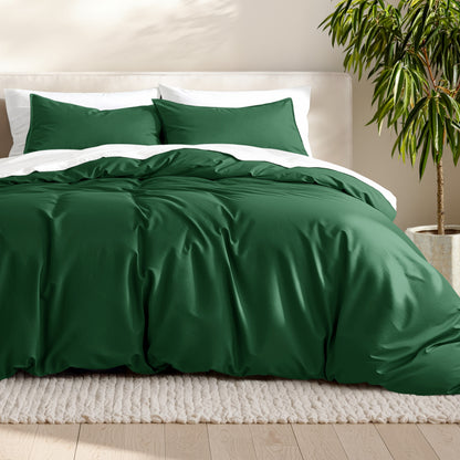 Microfiber bedding set on a bed with a neutral background