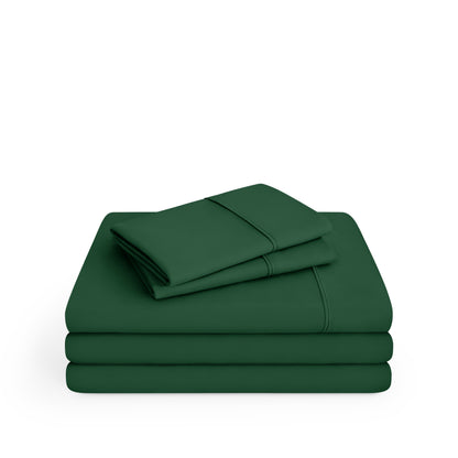 Microfiber sheet set folded and stacked
