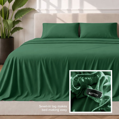 Sewn-in tag makes bed-making easy