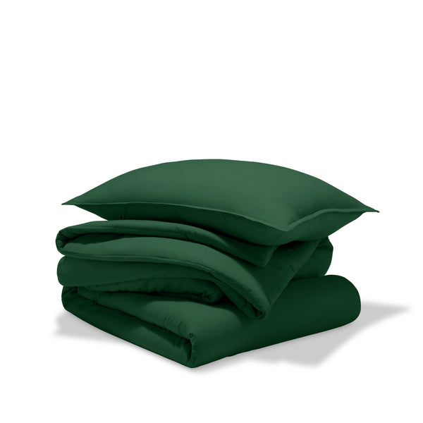A comforter set folded and stacked