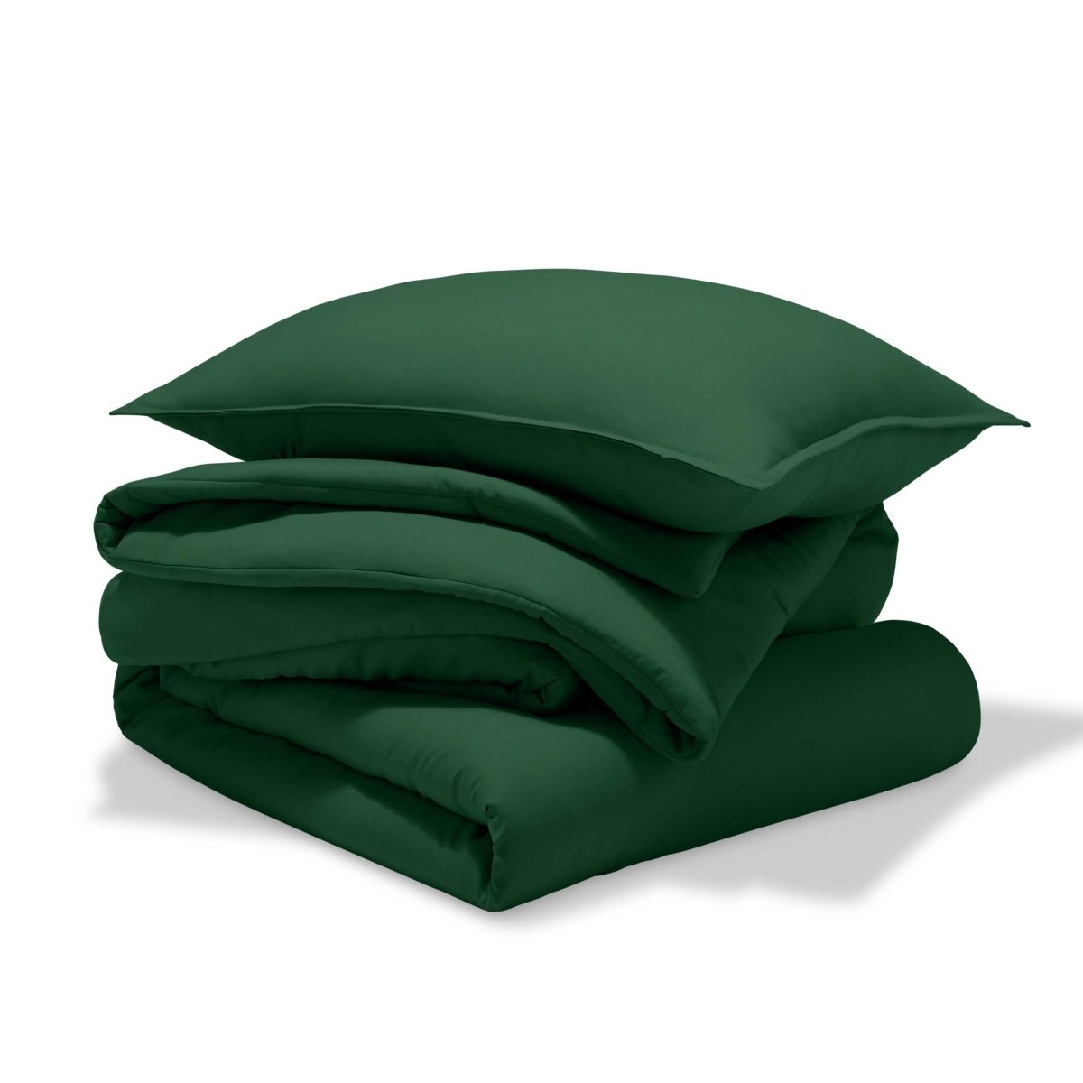 A comforter set folded and stacked