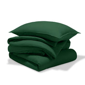 A comforter set folded and stacked