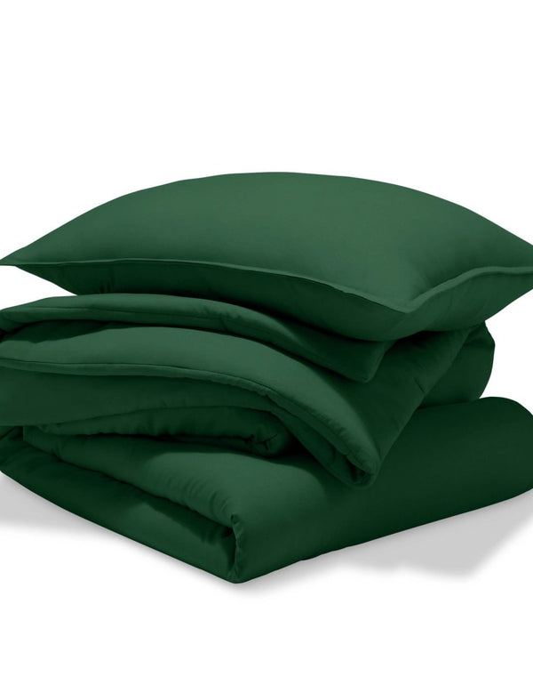 A comforter set folded and stacked
