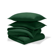 A comforter set folded and stacked