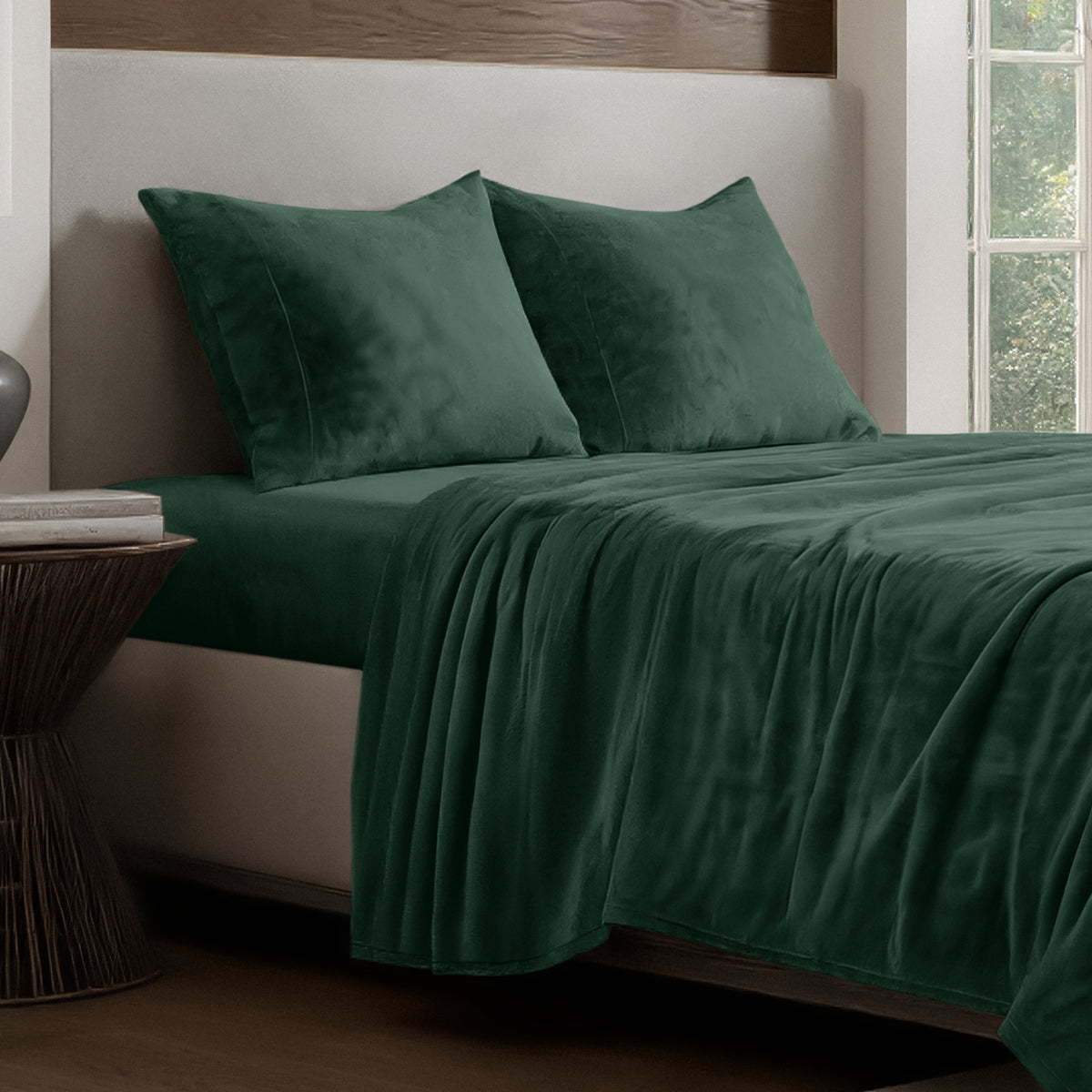 Microplush sheet set on a bed.