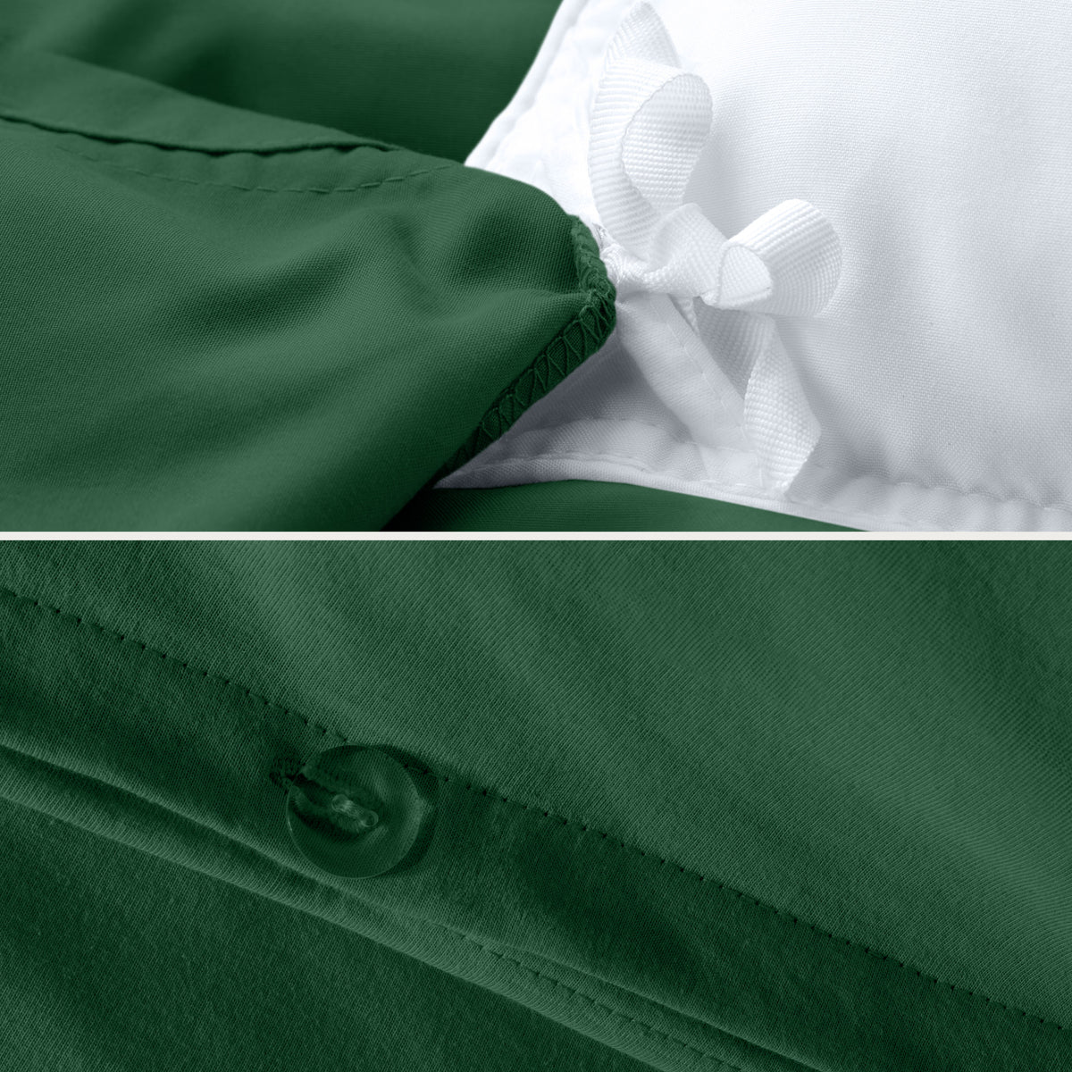 Close up of the ties on a duvet cover and the button closure