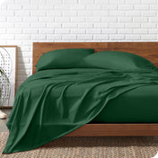 A bed made with organic jersey sheets