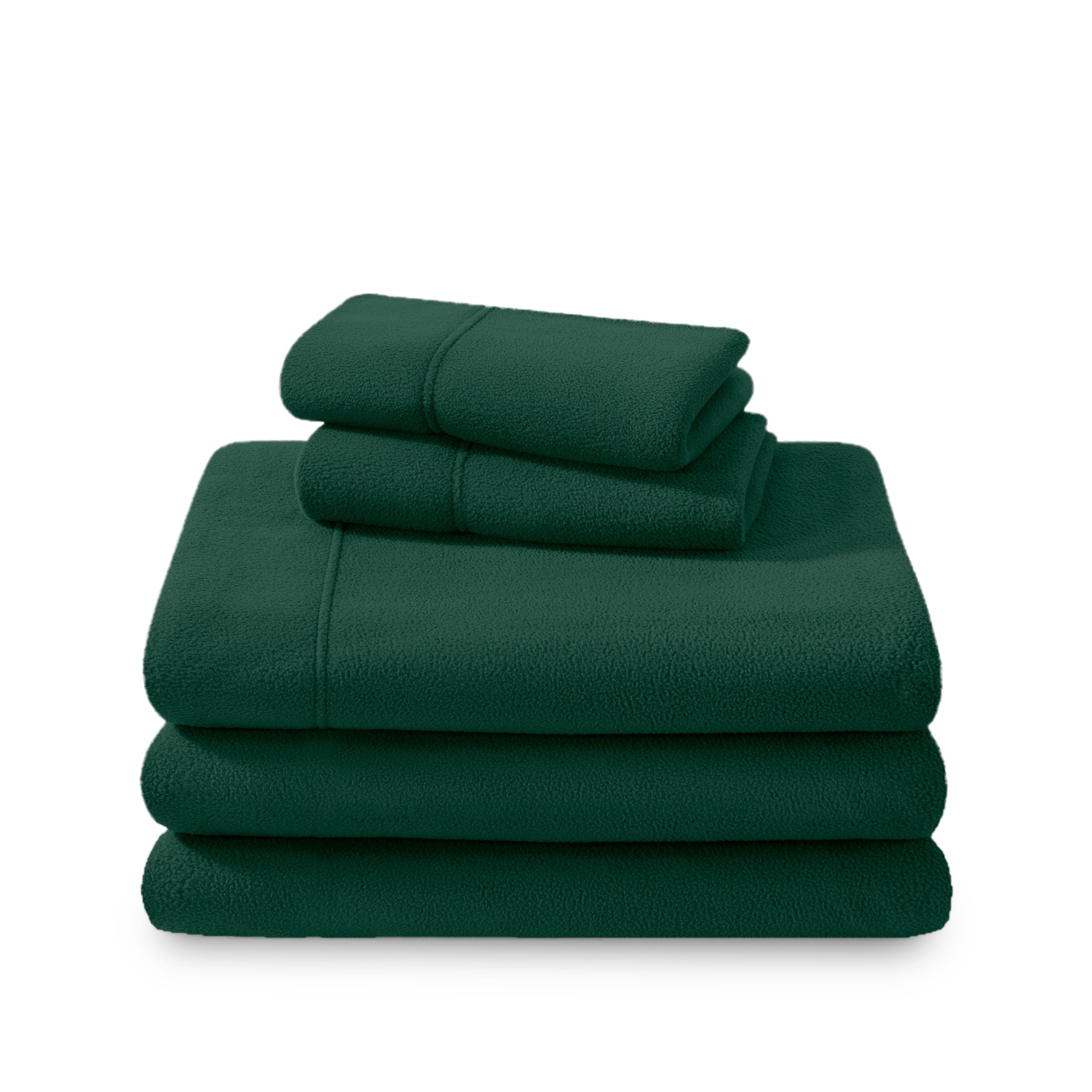 Polar fleece sheet set folded and stacked