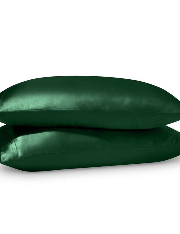 2 satin pillowcases on pillows stacked