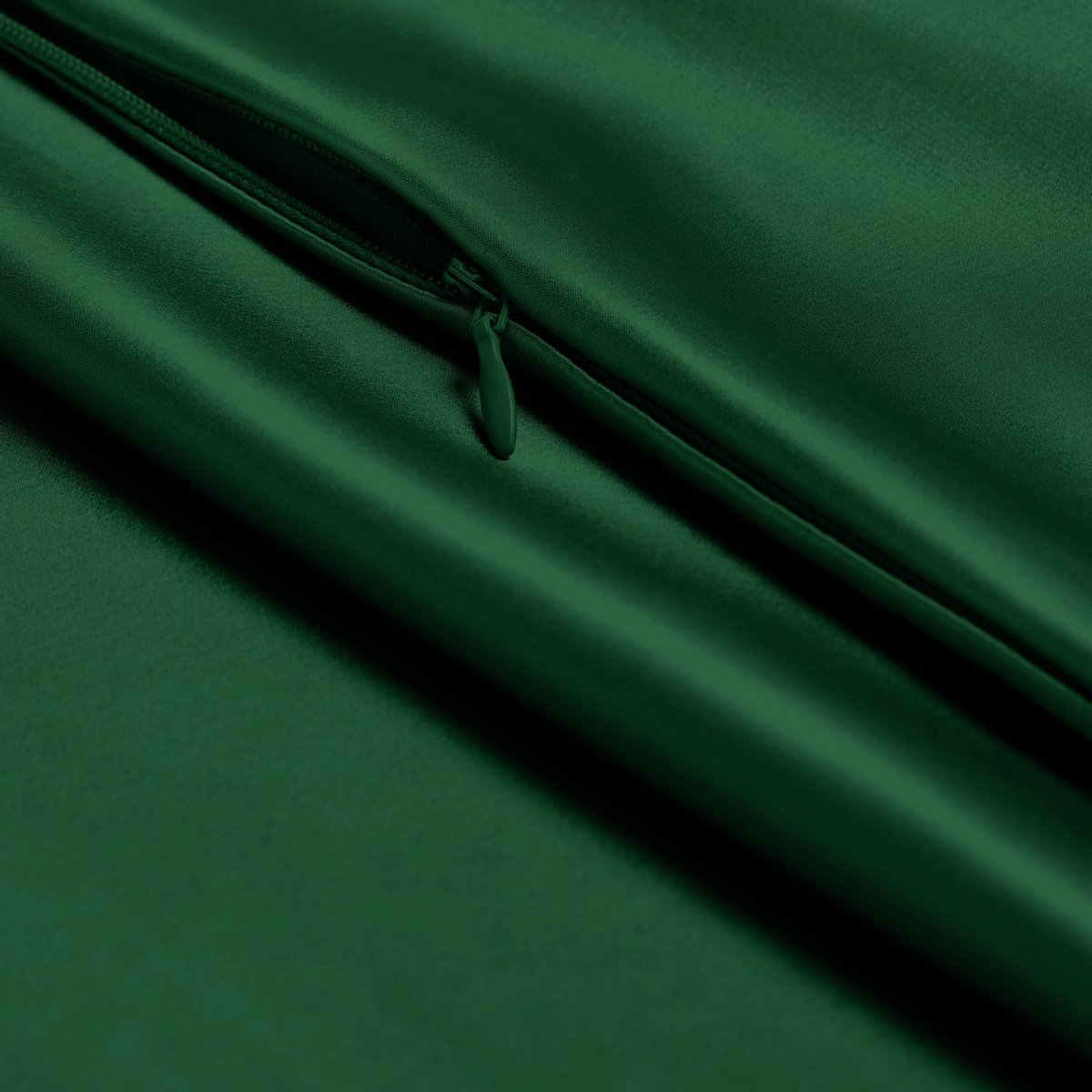 Close-up of poly satin pillowcase with a zipper