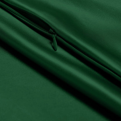 Close-up of poly satin pillowcase with a zipper