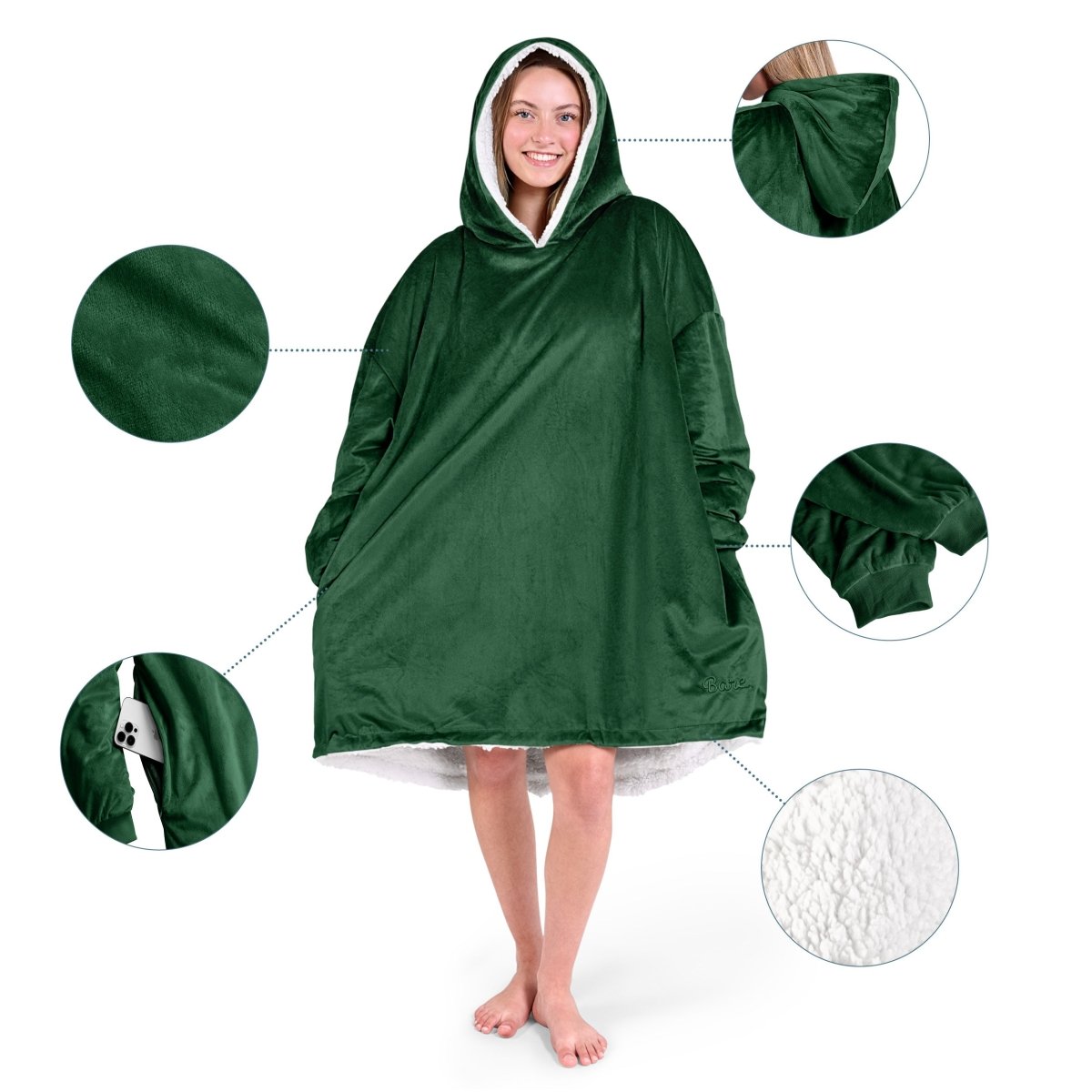 Close up of the features on a wearable blanket