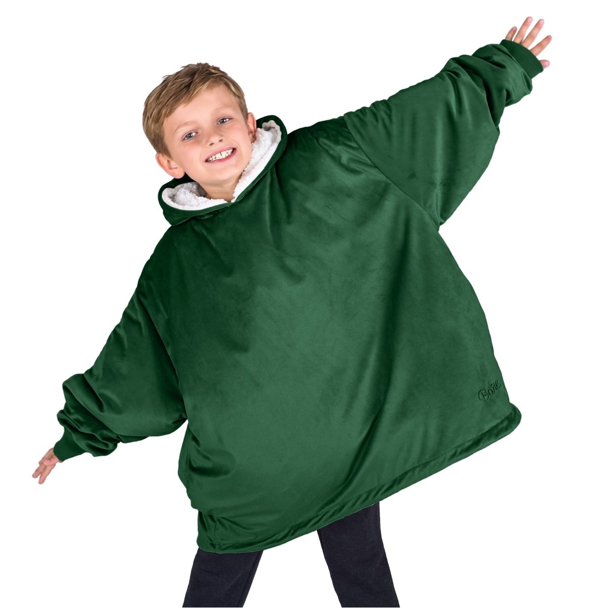 A child with a wearable blanket on