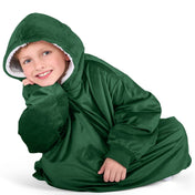 Close up of a sherpa wearable blanket on a child