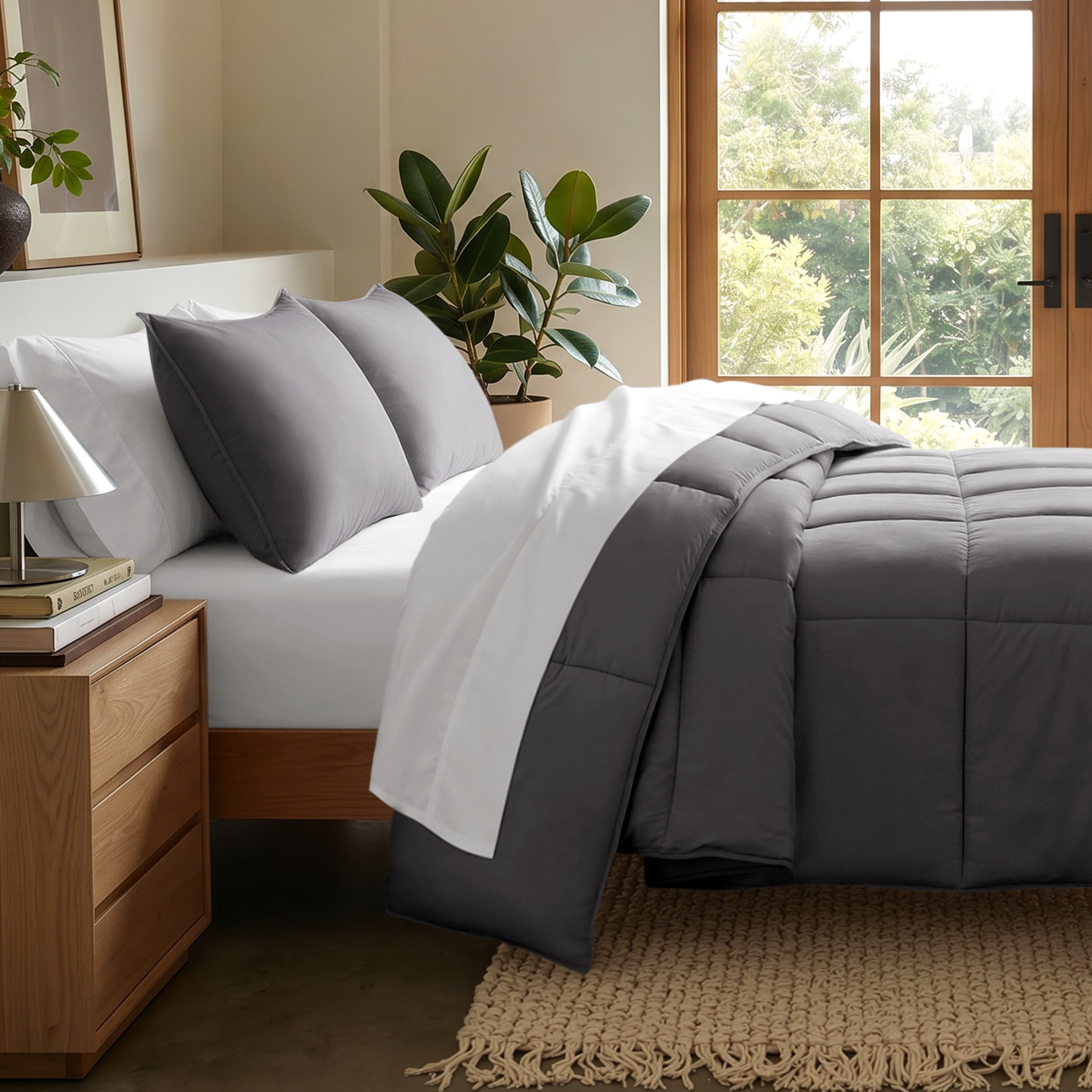 Microfiber comforter set on a bed