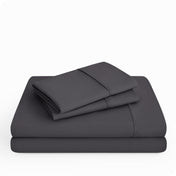 Microfiber sheet set folded and stacked neatly.