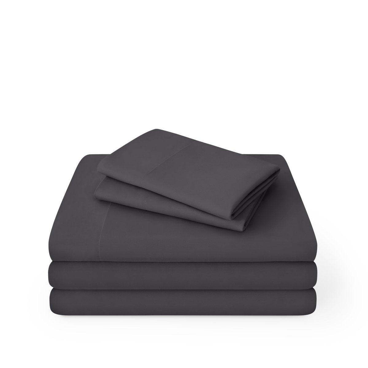 Microfiber sheet set folded and stacked on a white background