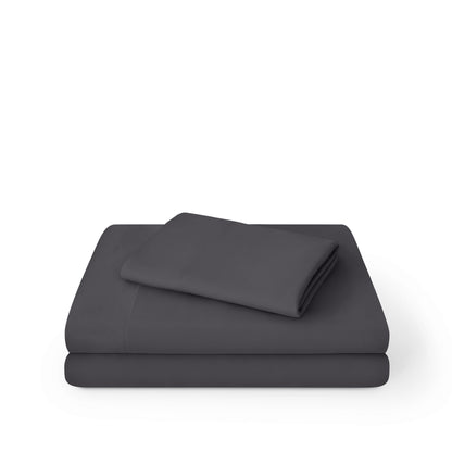 Microfiber sheet set folded and stacked on a white background