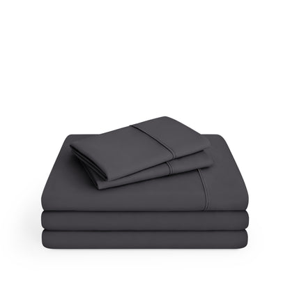 Microfiber sheet set folded and stacked