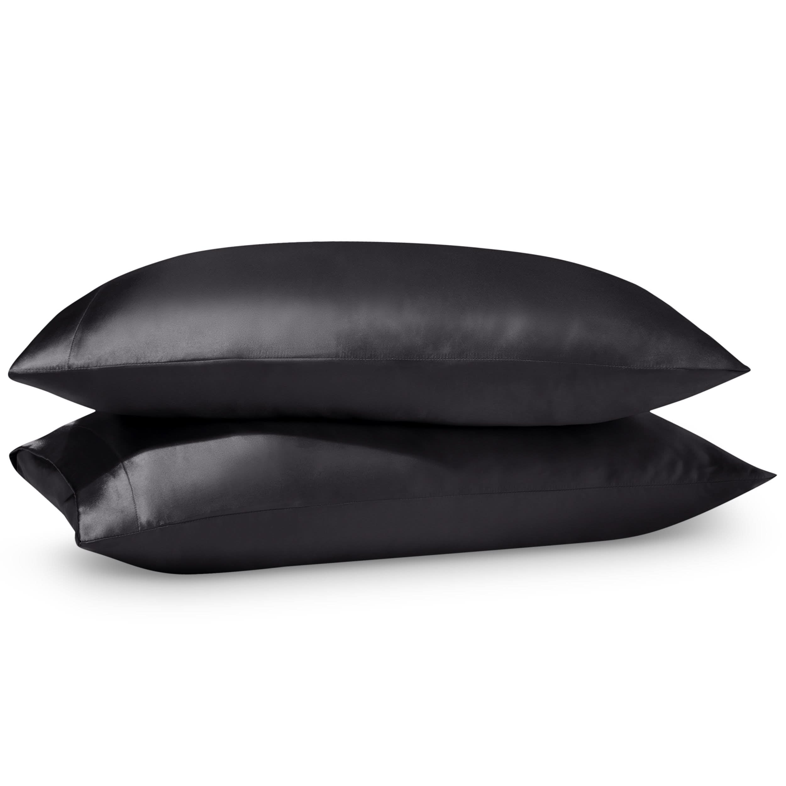 2 satin pillowcases on pillows stacked