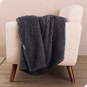 A sherpa blanket draped over a chair