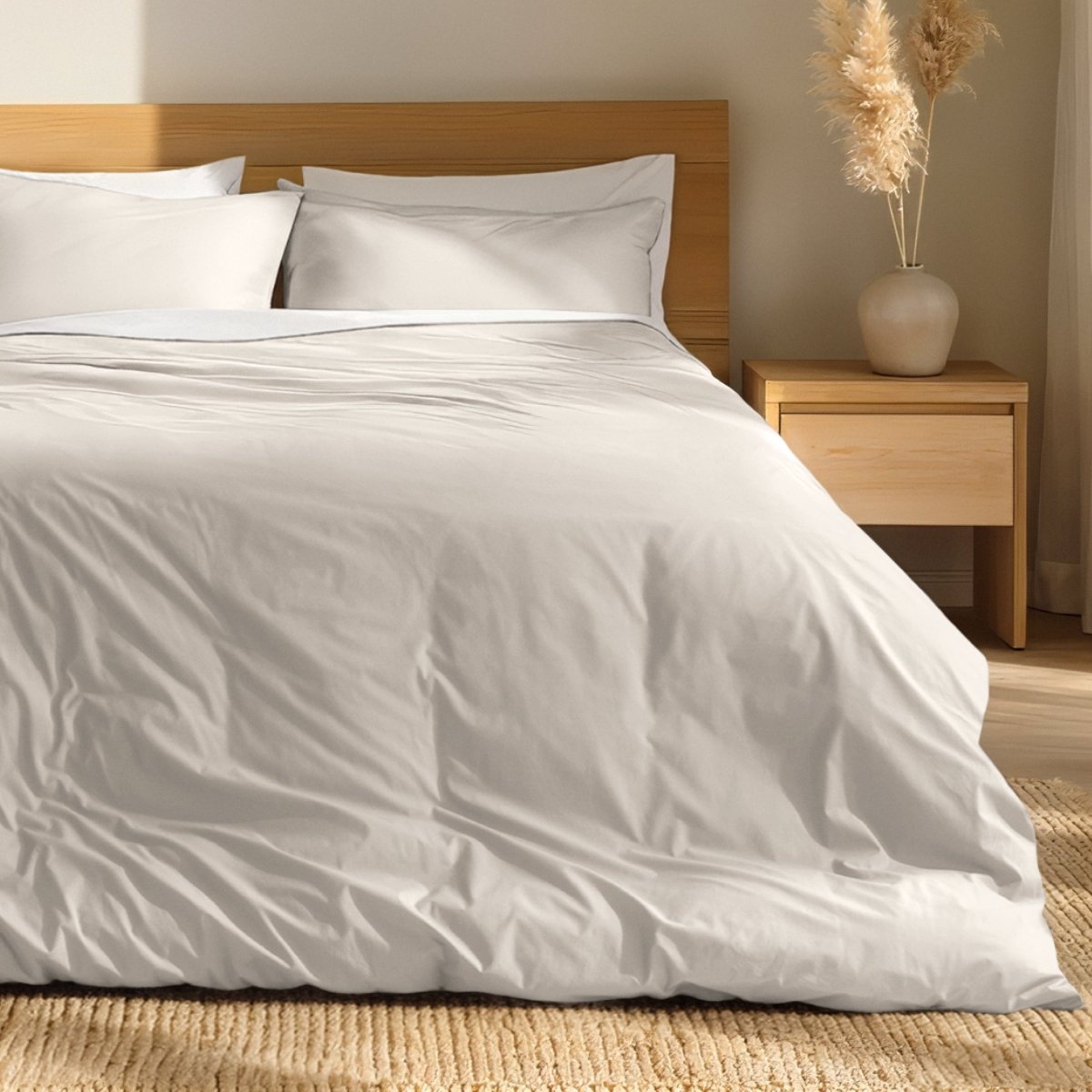 Percale duvet cover set on a bed