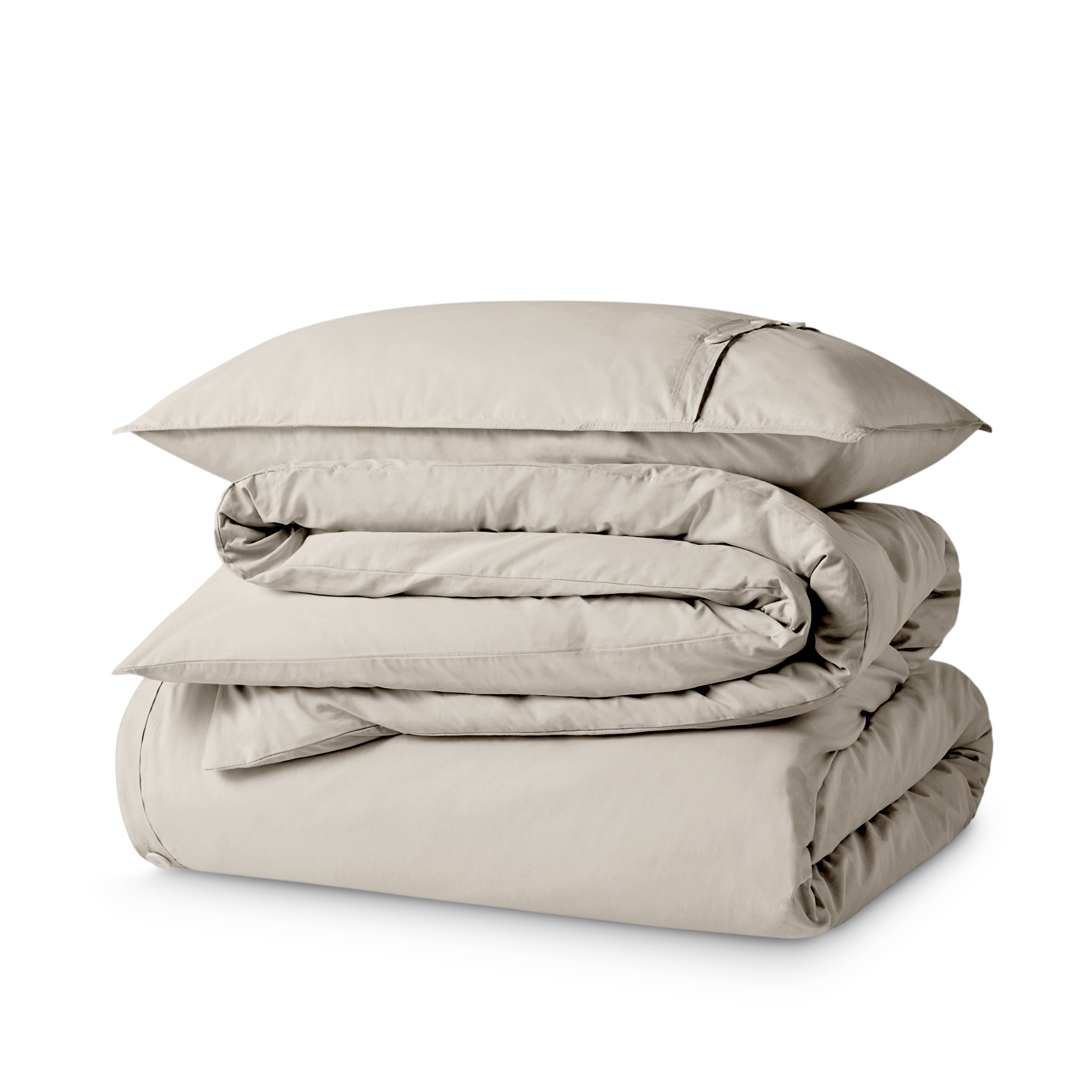 Percale duvet cover set folded and stacked