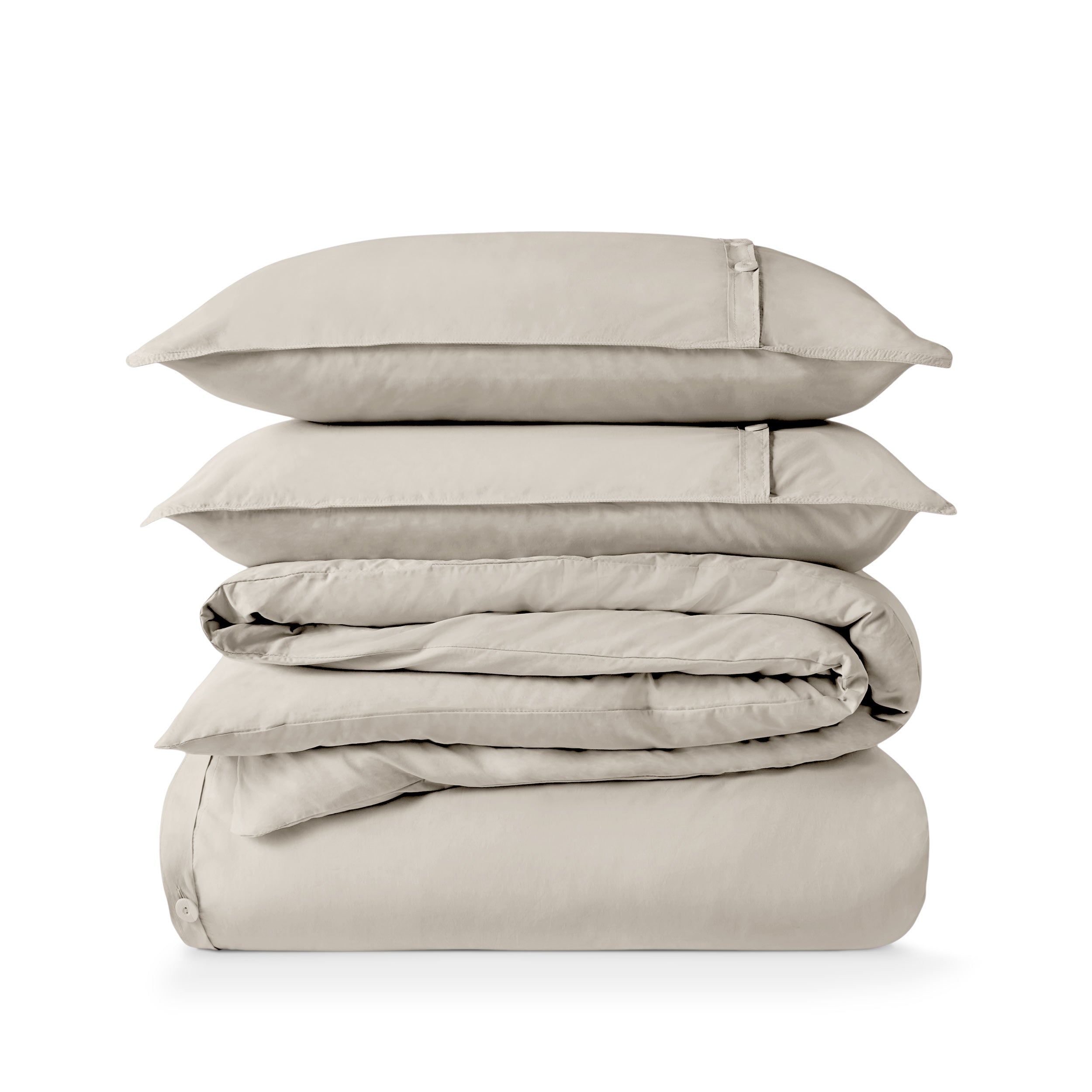 Percale duvet cover set folded and stacked