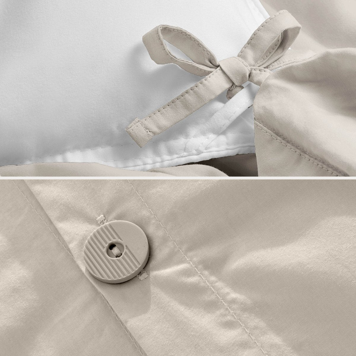 Corner ties and button on a duvet cover