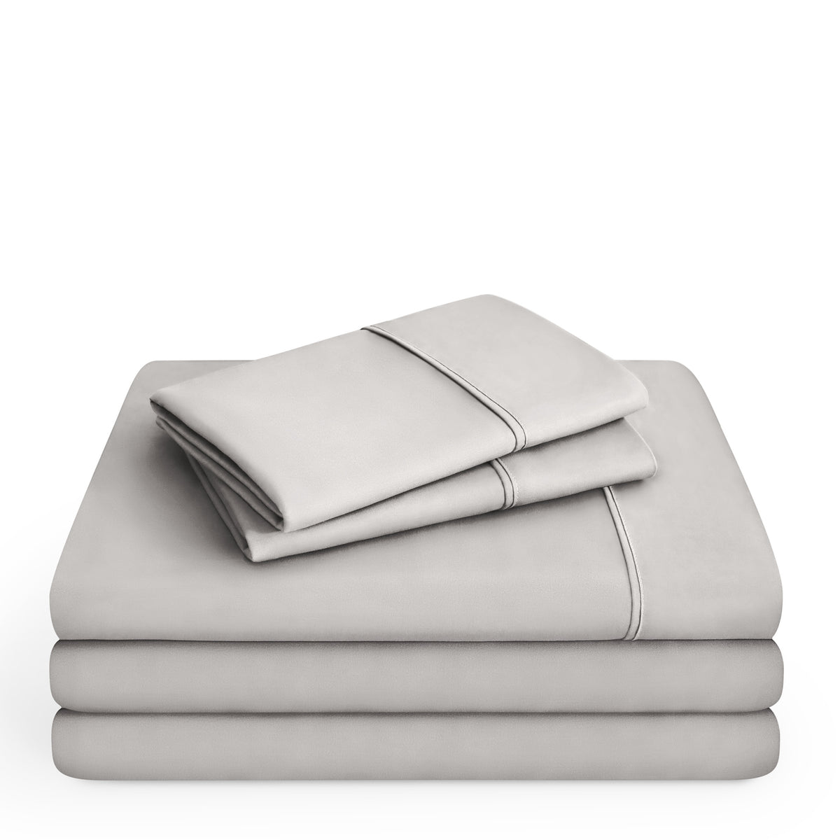 Microfiber sheet set folded and stacked