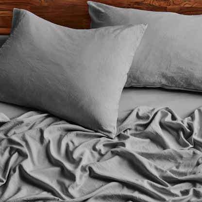 Close-up of sheets and pillowcases on a bed