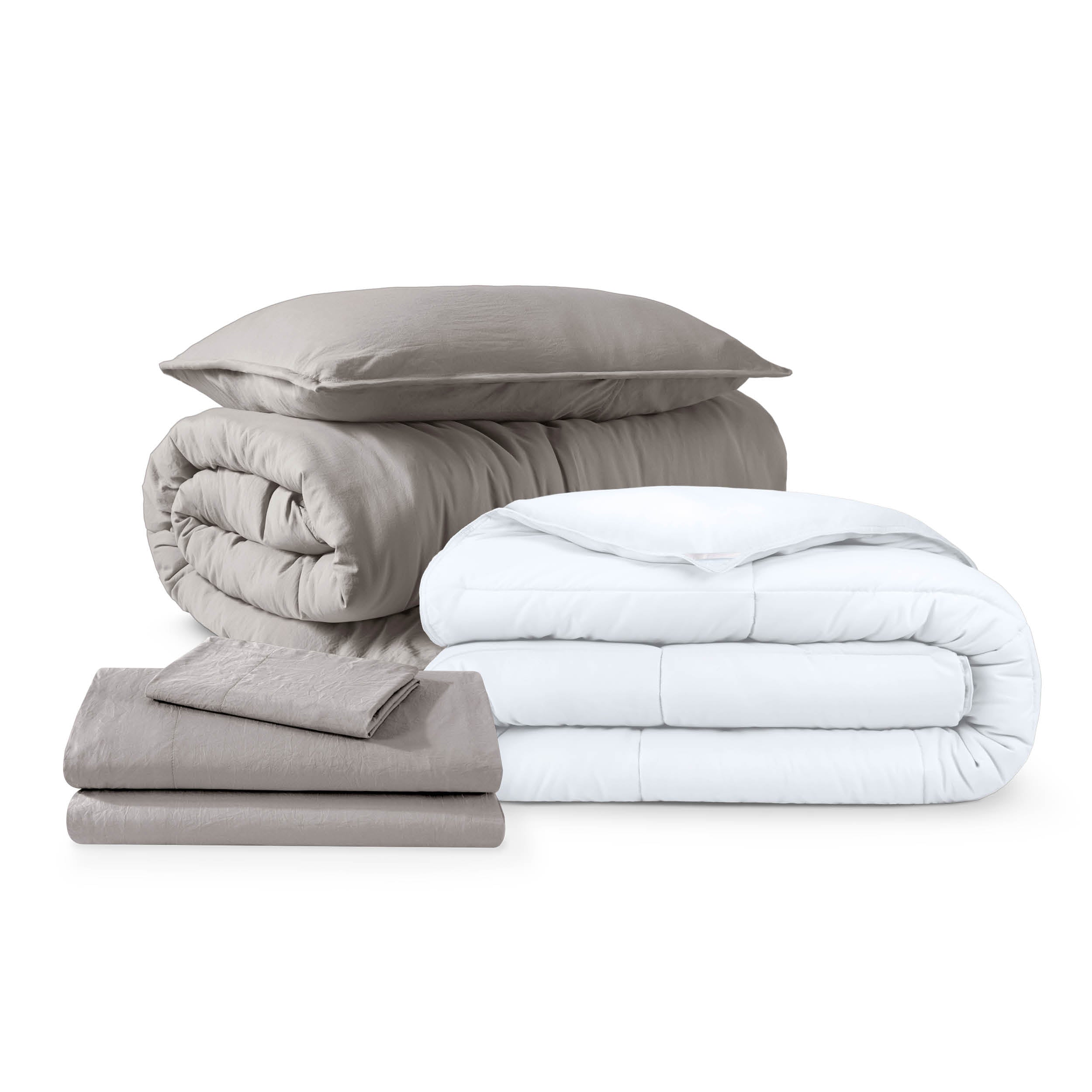 Washed bedding bundle folded and stacked