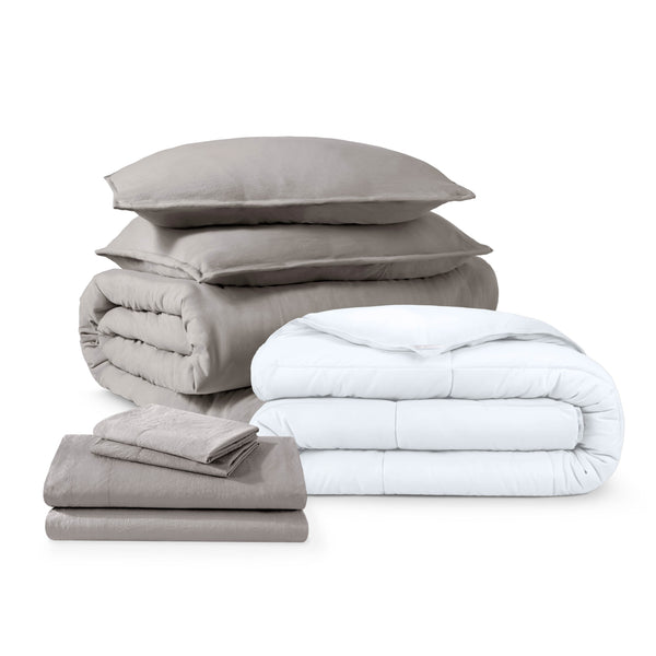 Washed bedding bundle folded and stacked
