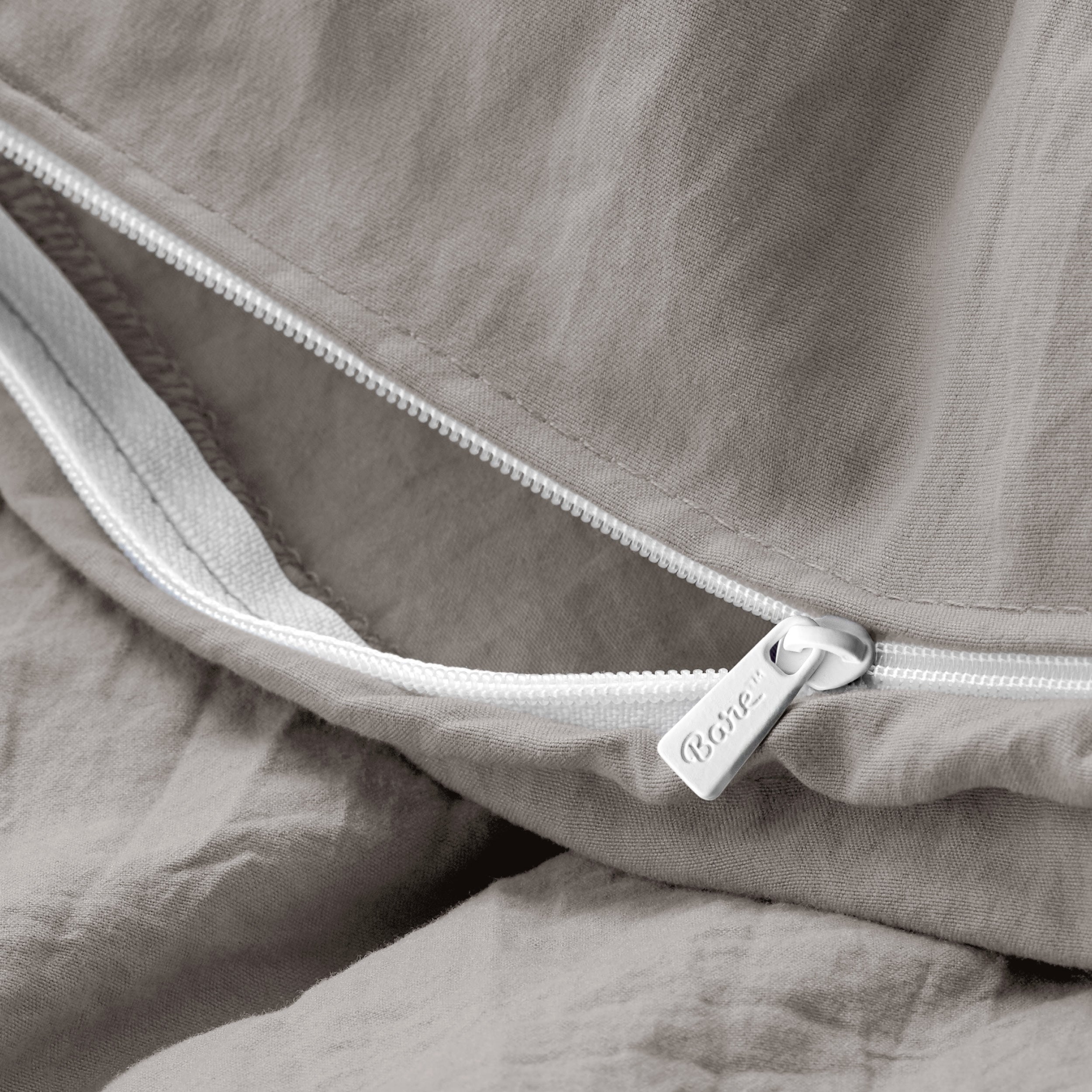 Close up of a duvet cover zipper closure